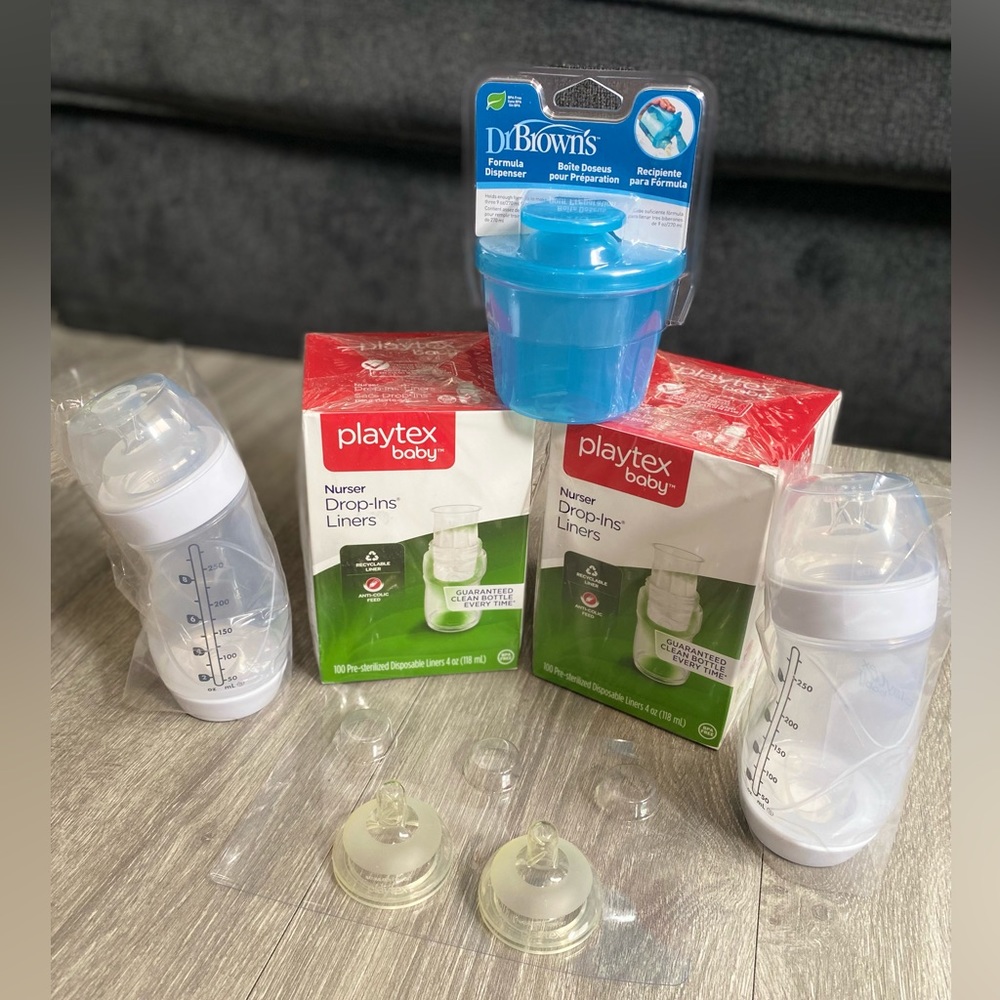 PLAYTEX DROP INS LINERS 100ct: BOTTLES. Nipples and formula dispenser.NEWBORN